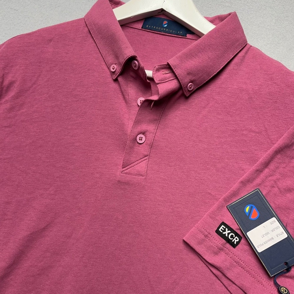 NWT Extracurricular Polo shirt Banker Mens Violet Button Down Short Sleeve Large